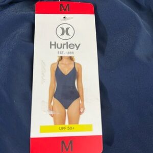 Hurley One Piece Swimsuit Navy Color Medium UPF 50+ Removable Cups NWT